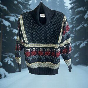 The Import Workshop Vintage Turtleneck Tulip Floral Band Wool Blend Sweater